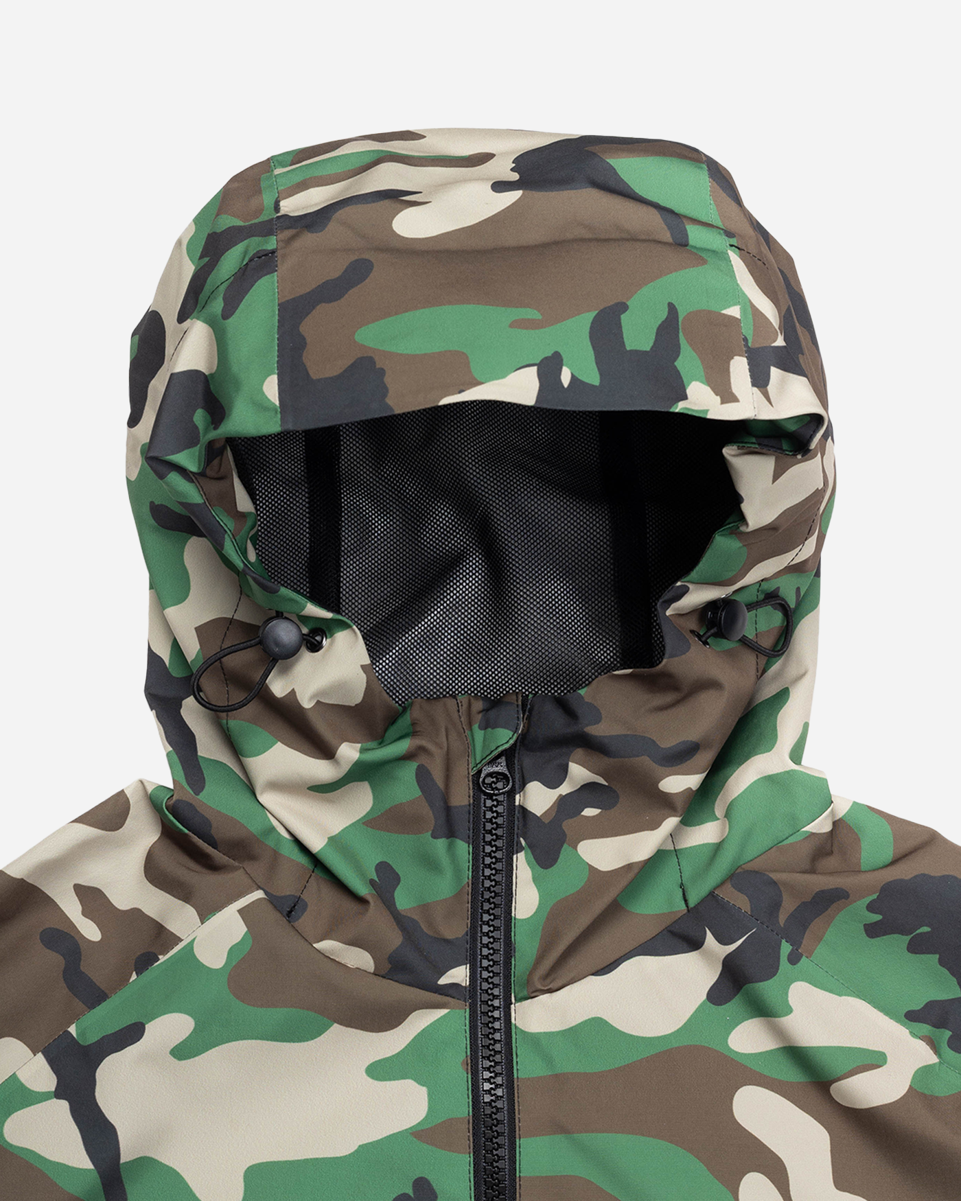 Camo snow jacket hood detail