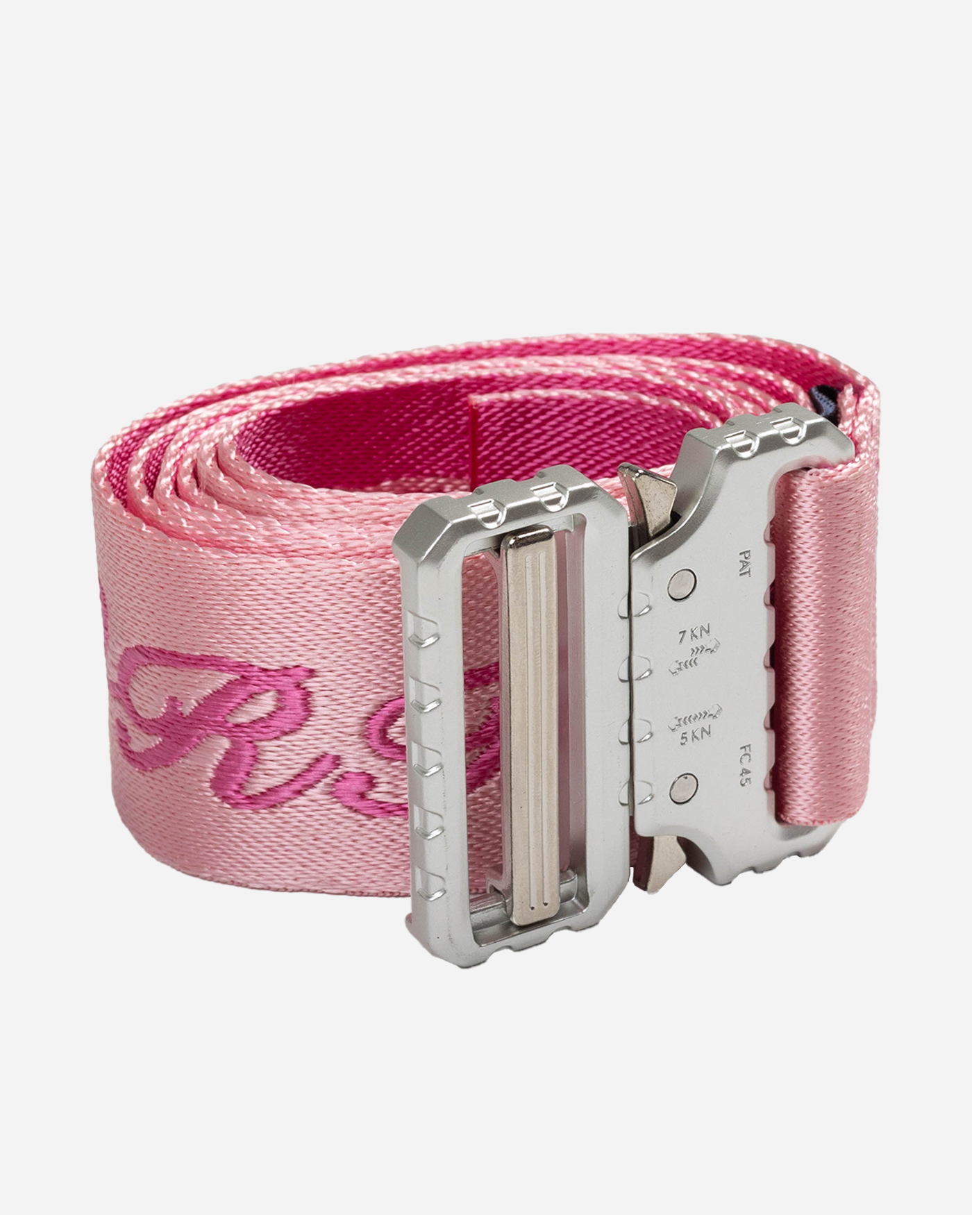 Pink belt front view buckle detail