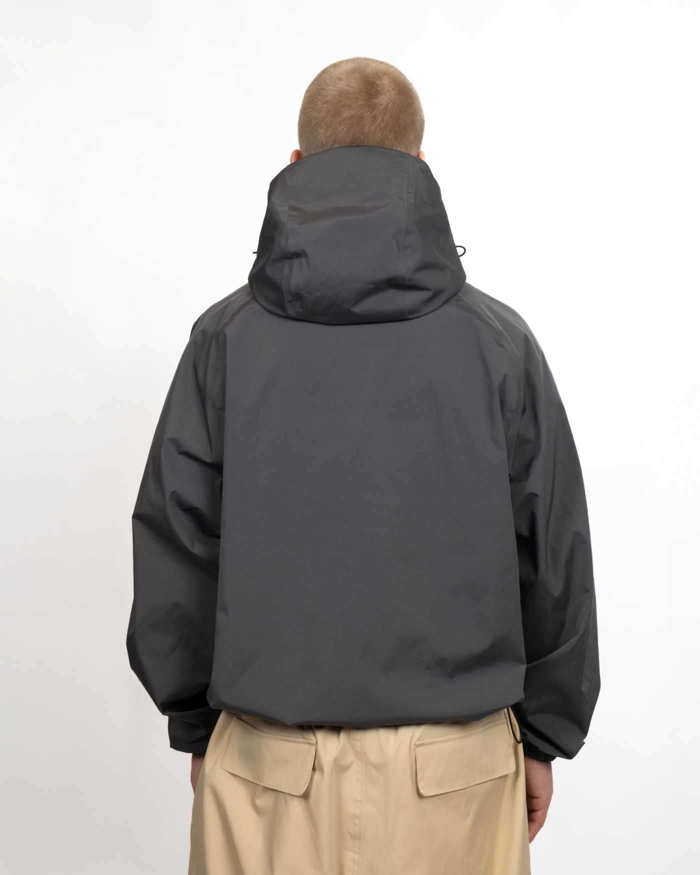 Purple snow jacket back view on model
